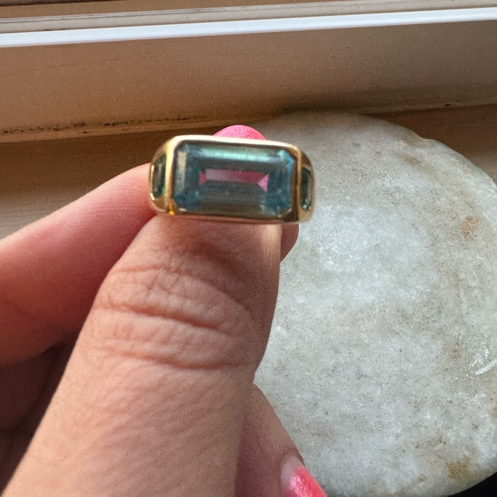Brent Neale Aquamarine And Emerald Gypsy Ring 7.5